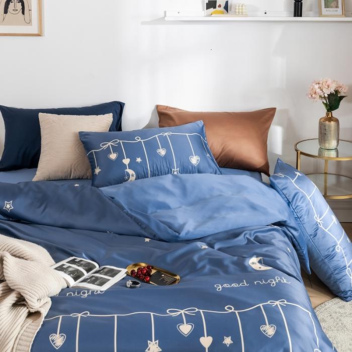 91家纺网 家纺一手货源 找家纺 琪格格 2020新款水洗真丝印花四件套 许愿-宾利蓝