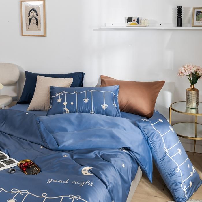 91家纺网 家纺一手货源 找家纺 琪格格 2020新款水洗真丝印花四件套 许愿-宾利蓝