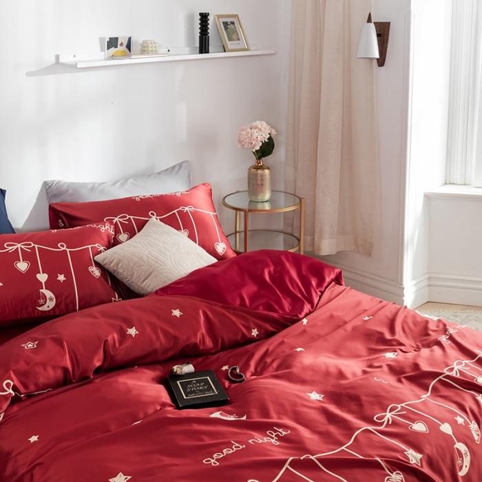 91家纺网 家纺一手货源 找家纺 琪格格 2020新款水洗真丝印花四件套 许愿-红