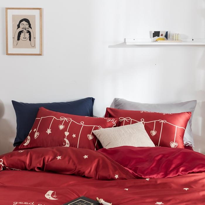 91家纺网 家纺一手货源 找家纺 琪格格 2020新款水洗真丝印花四件套 许愿-红