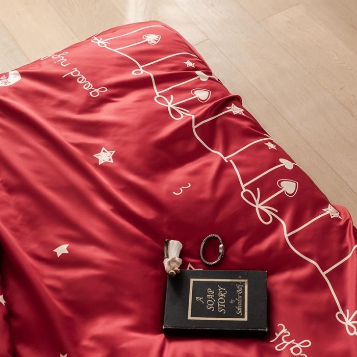 91家纺网 家纺一手货源 找家纺 琪格格 2020新款水洗真丝印花四件套 许愿-红