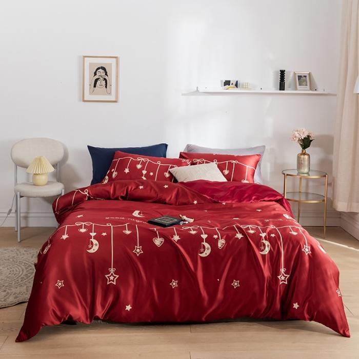 91家纺网 家纺一手货源 找家纺 琪格格 2020新款水洗真丝印花四件套 许愿-红