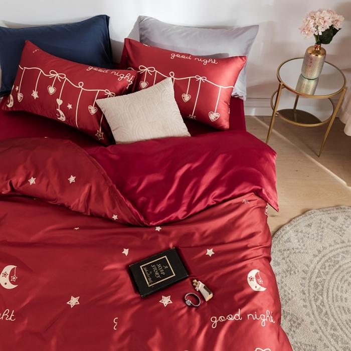 91家纺网 家纺一手货源 找家纺 琪格格 2020新款水洗真丝印花四件套 许愿-红