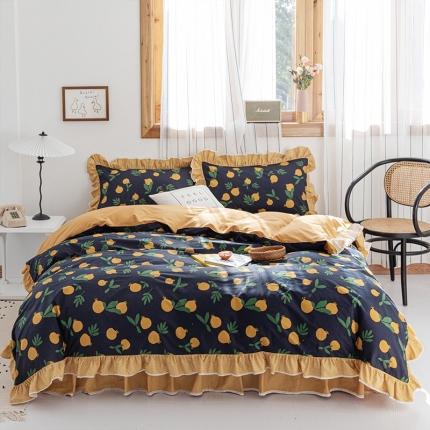 91家纺网 家纺一手货源 找家纺 婳庭家居 2021韩版全棉床裙四件套 石榴