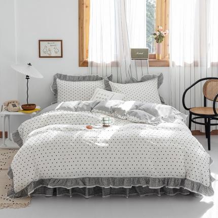 91家纺网 家纺一手货源 找家纺 婳庭家居 2021韩版全棉床裙四件套 星光千鸟格