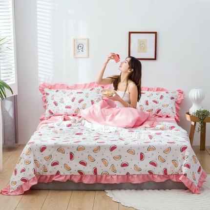 91家纺网 家纺一手货源 找家纺 意尚风情 2020年韩版夏被印花水洗真丝四件套 小西瓜-白