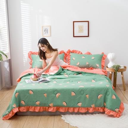 91家纺网 家纺一手货源 找家纺 意尚风情 2020年韩版夏被印花水洗真丝四件套 小西瓜-绿