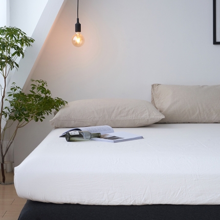 91家纺网 家纺一手货源 找家纺 简约纯色全棉水洗棉床笠单件1.5纯棉床罩床垫保护套1.8