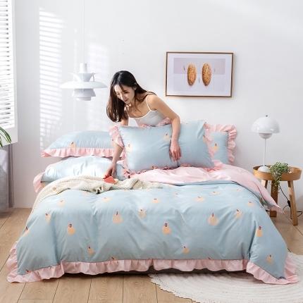 91家纺网 家纺一手货源 找家纺 意尚风情 2020年韩版印花水洗天丝四件套 南瓜（浅蓝）