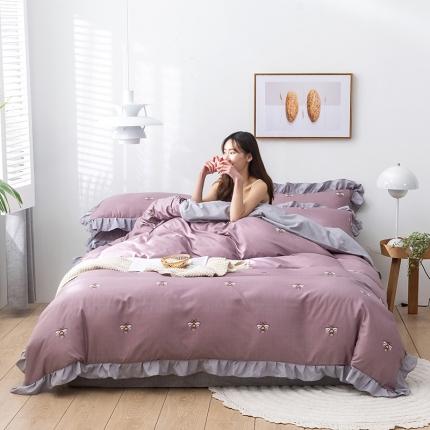 91家纺网 家纺一手货源 找家纺 意尚风情 2020年韩版印花水洗天丝四件套 小蜜蜂（豆沙色）