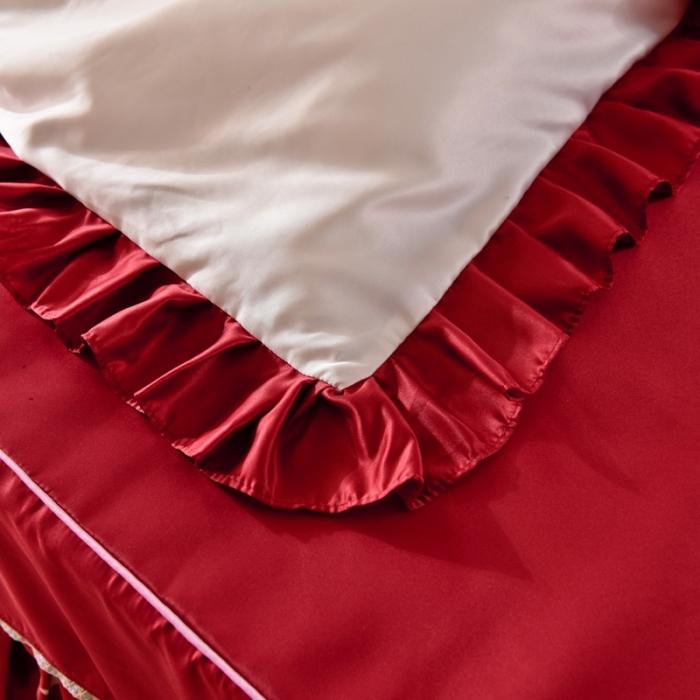 91家纺网 家纺一手货源 找家纺 欧冠 2020新款韩式床裙式水洗真丝绣花四件套 心动