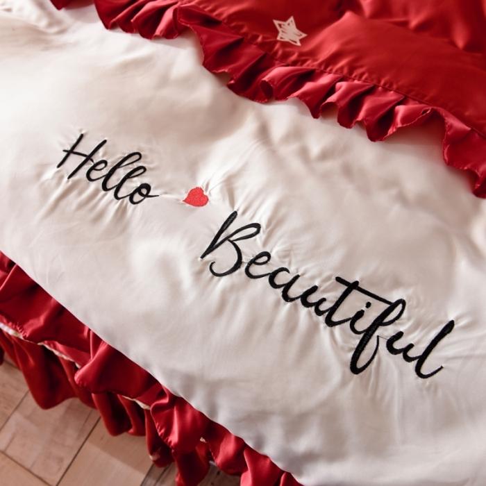 91家纺网 家纺一手货源 找家纺 欧冠 2020新款韩式床裙式水洗真丝绣花四件套 心动