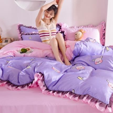 91家纺网 家纺一手货源 找家纺 （总）绒世界 2020新款水洗真丝蕾丝花边款四件套