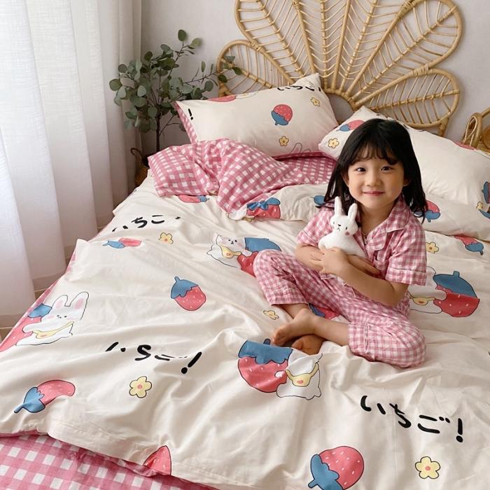 91家纺网 家纺一手货源 找家纺 星期八 2020新款13372全棉四件套 草莓兔