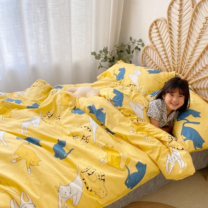 91家纺网 家纺一手货源 找家纺 星期八 2020新款13372全棉四件套 猫咪喵喵