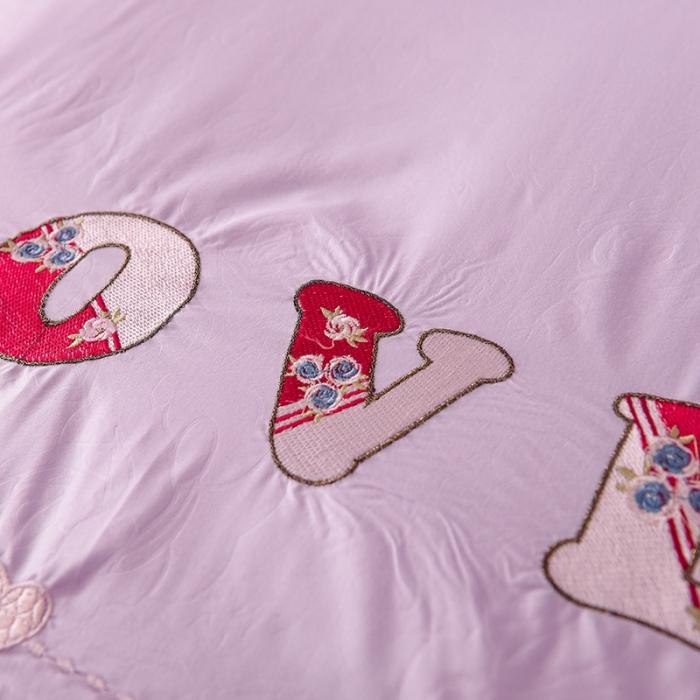 91家纺网 家纺一手货源 找家纺 绒世界 2020新款水洗棉公主风四件套 挚爱-紫粉