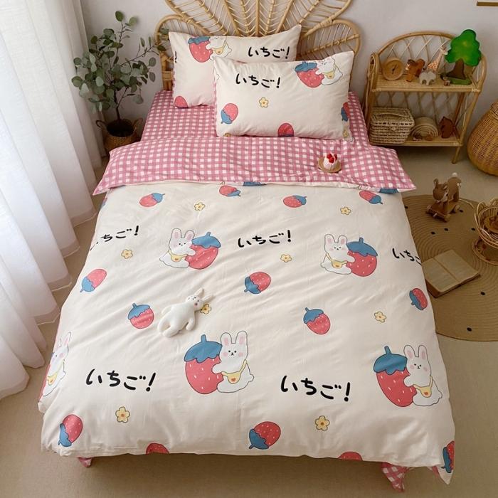 91家纺网 家纺一手货源 找家纺 星期八 2020新款13372全棉四件套 草莓兔