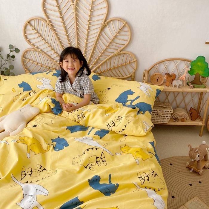 91家纺网 家纺一手货源 找家纺 星期八 2020新款13372全棉四件套 猫咪喵喵