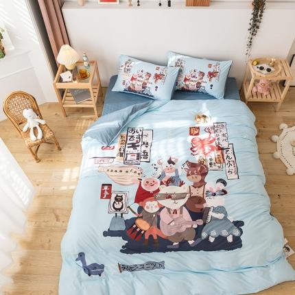 91家纺网 家纺一手货源 找家纺 爱缦 2020新款日系针织棉平网四件套 动物乐园