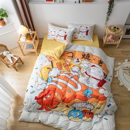 91家纺网 家纺一手货源 找家纺 爱缦 2020新款日系针织棉平网四件套 猫宁