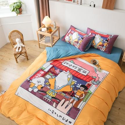 91家纺网 家纺一手货源 找家纺 爱缦 2020新款日系针织棉平网四件套 美食杂货铺