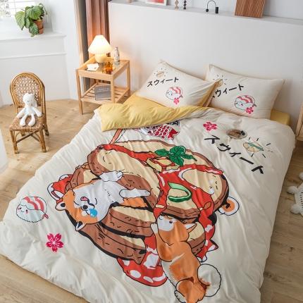 91家纺网 家纺一手货源 找家纺 爱缦 2020新款日系针织棉平网四件套 汪汪星人