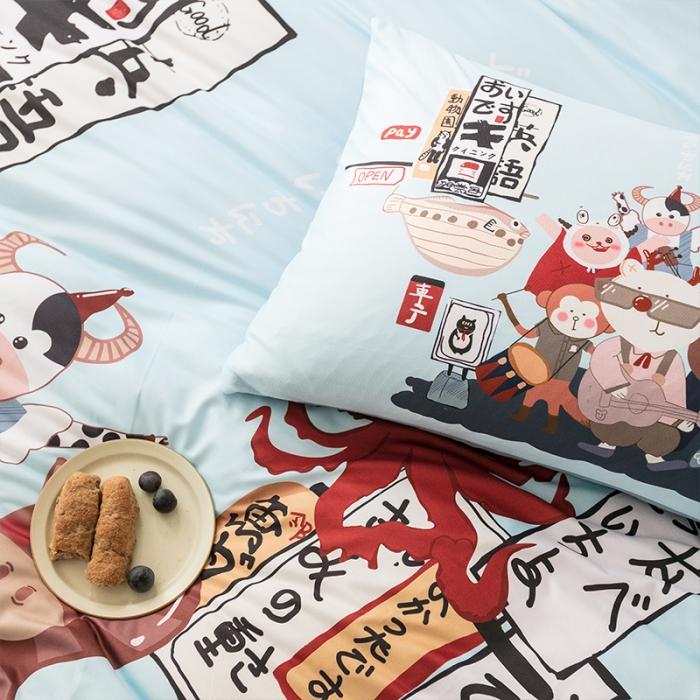 91家纺网 家纺一手货源 找家纺 爱缦 2020新款日系针织棉平网四件套 动物乐园