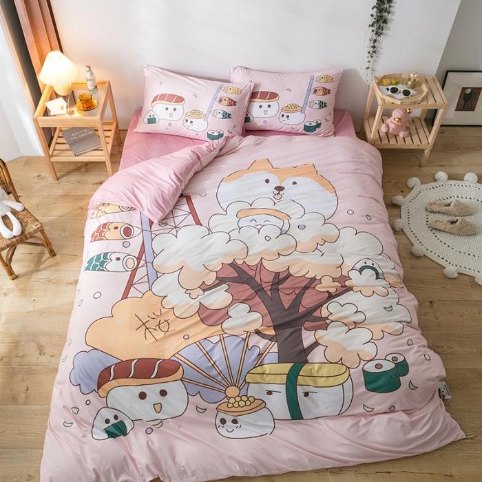 91家纺网 家纺一手货源 找家纺 爱缦 2020新款日系针织棉平网四件套 寿司