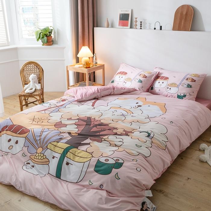 91家纺网 家纺一手货源 找家纺 爱缦 2020新款日系针织棉平网四件套 寿司