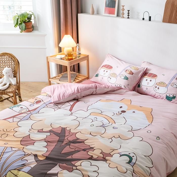 91家纺网 家纺一手货源 找家纺 爱缦 2020新款日系针织棉平网四件套 寿司