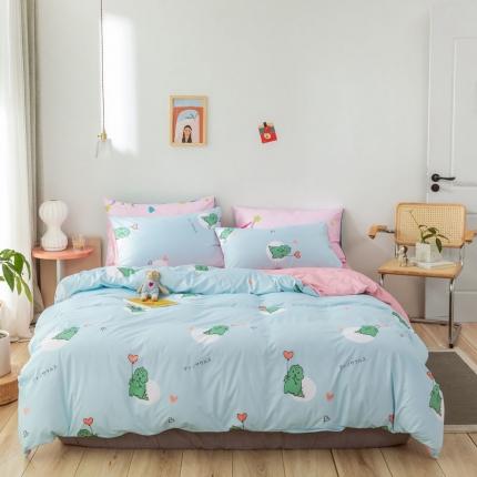 91家纺网 家纺一手货源 找家纺 爱缦 2020新款日系针织棉小版四件套 恐龙宝贝