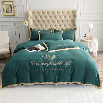 91家纺网 家纺一手货源 找家纺 馨蕊家居 2021新款60长绒棉四件套简爱系列 简爱-松花绿