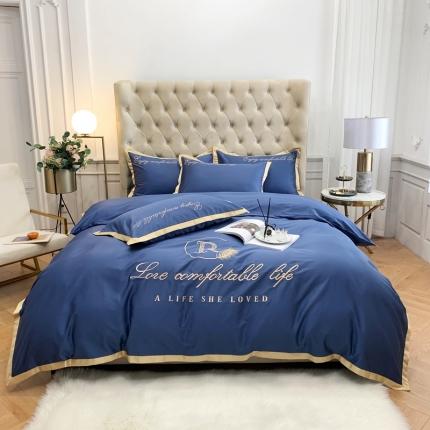 91家纺网 家纺一手货源 找家纺 馨蕊家居 2021新款60长绒棉四件套简爱系列 简爱-黛蓝