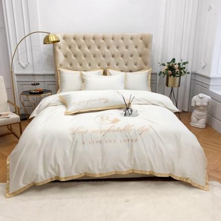 91家纺网 家纺一手货源 找家纺 馨蕊家居 2021新款60长绒棉四件套简爱系列 简爱-贵族白