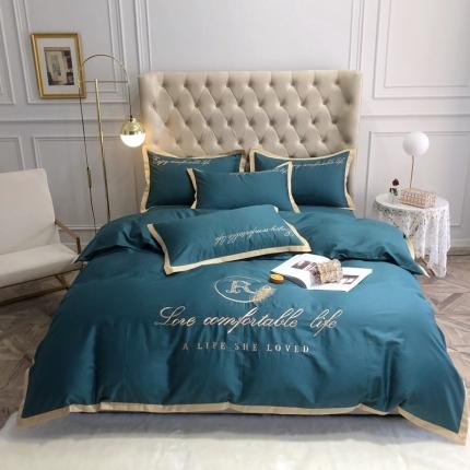 91家纺网 家纺一手货源 找家纺 馨蕊家居 2021新款60长绒棉四件套简爱系列 简爱-云杉绿