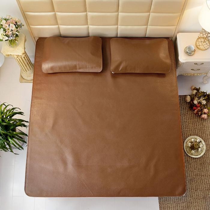 91家纺网 家纺一手货源 找家纺 四川牛皮席牛皮席厂家直供 纯色彩色牛皮凉席 棕黄