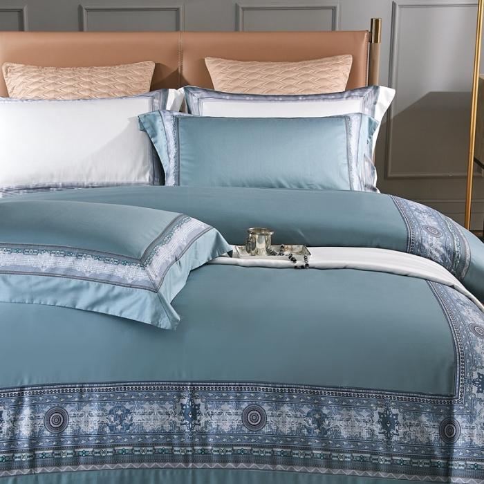 91家纺网 家纺一手货源 找家纺 威克凯丽 2021新款60长绒棉数码工艺四件套 清逸