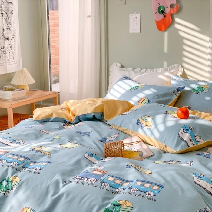 91家纺网 家纺一手货源 找家纺 时年家纺 2020新款全棉四件套小可爱系列 交通旅行