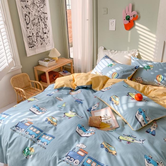 91家纺网 家纺一手货源 找家纺 时年家纺 2020新款全棉四件套小可爱系列 交通旅行