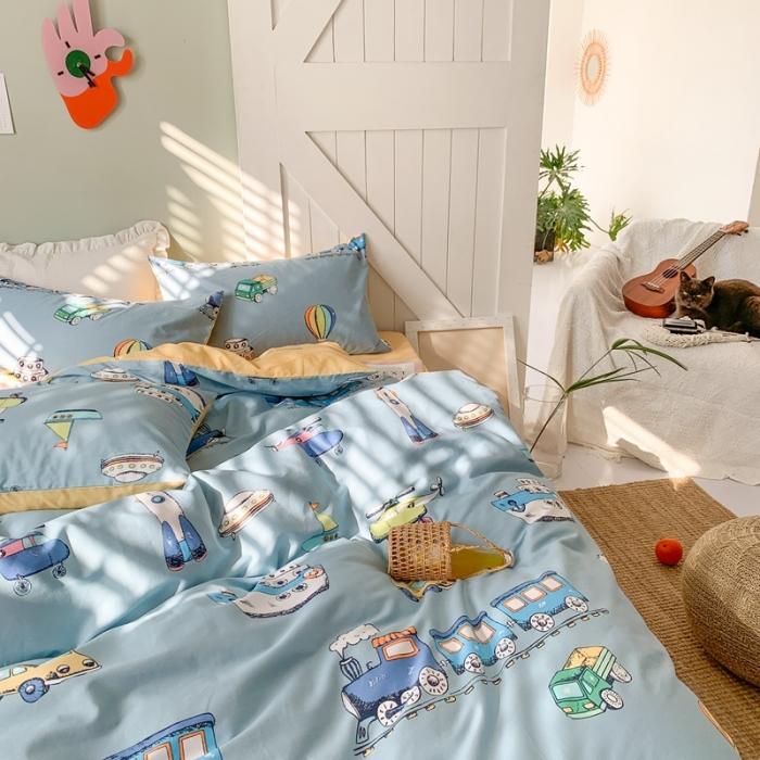 91家纺网 家纺一手货源 找家纺 时年家纺 2020新款全棉四件套小可爱系列 交通旅行