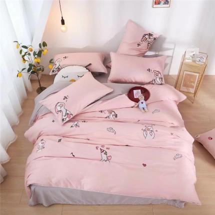 91家纺网 家纺一手货源 找家纺 星尚家纺 2020新款60长绒棉四件套可爱卡通系列 爱你鸭 粉