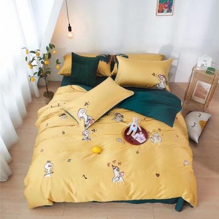 91家纺网 家纺一手货源 找家纺 星尚家纺 2020新款60长绒棉四件套可爱卡通系列 爱你鸭 黄
