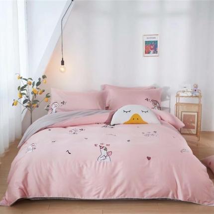星尚家纺 2020新款60长绒棉四件套可爱卡通系列 爱你鸭 粉