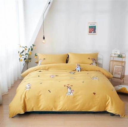 星尚家纺 2020新款60长绒棉四件套可爱卡通系列 爱你鸭 黄