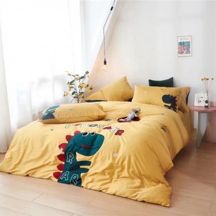 星尚家纺 2020新款60长绒棉四件套可爱卡通系列 小恐龙 黄