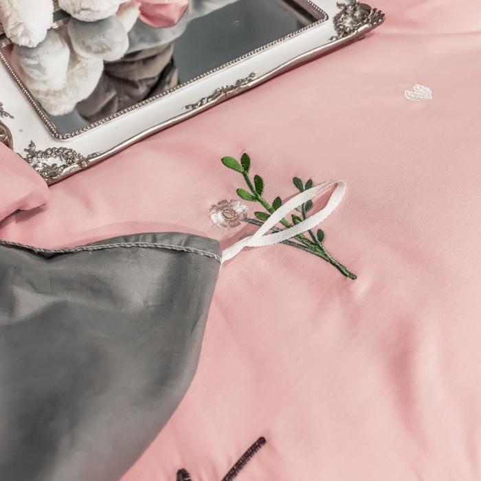 91家纺网 家纺一手货源 找家纺 眠帛家居 2020全棉绣花小清新四件套 麦卉奶油粉