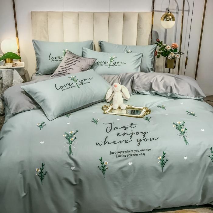 91家纺网 家纺一手货源 找家纺 眠帛家居 2020全棉绣花小清新四件套 麦卉繁星兰