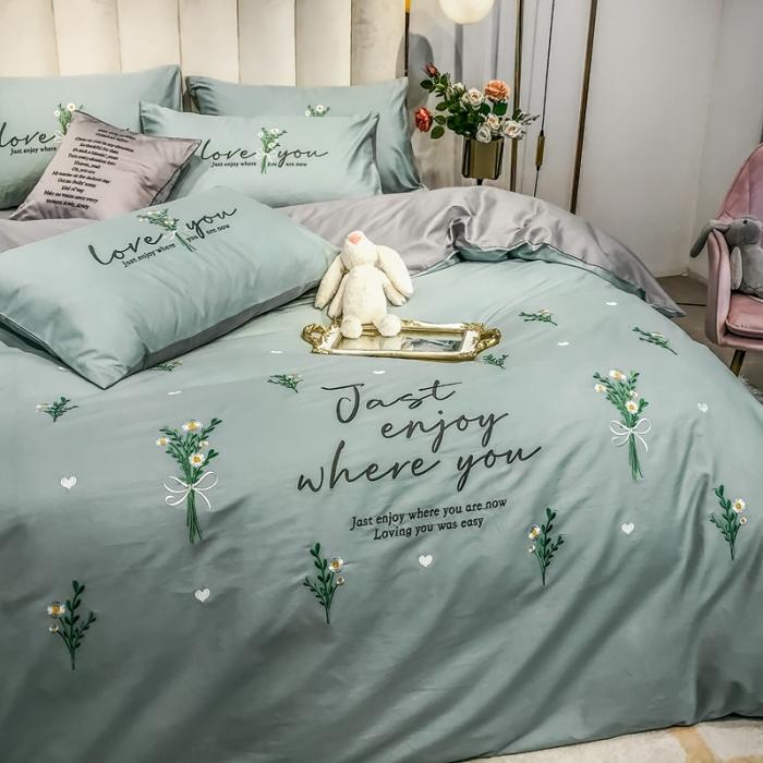 91家纺网 家纺一手货源 找家纺 眠帛家居 2020全棉绣花小清新四件套 麦卉繁星兰