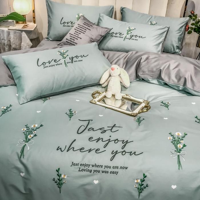 91家纺网 家纺一手货源 找家纺 眠帛家居 2020全棉绣花小清新四件套 麦卉繁星兰