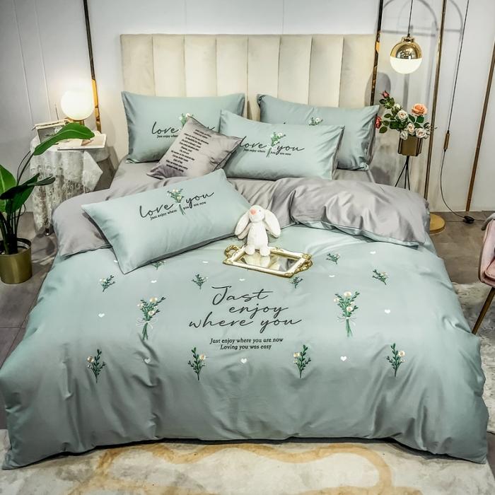 91家纺网 家纺一手货源 找家纺 眠帛家居 2020全棉绣花小清新四件套 麦卉繁星兰